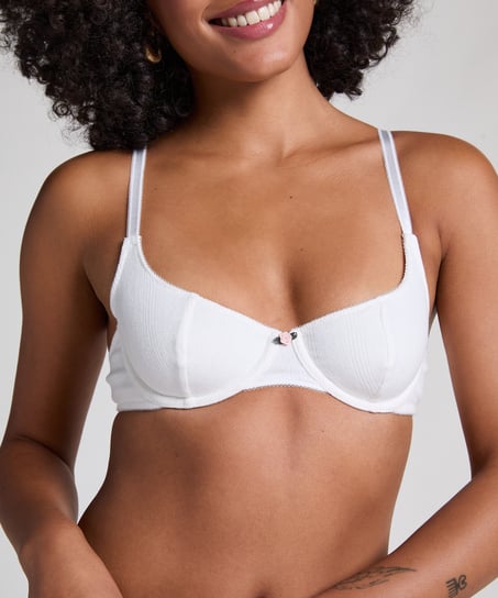 Nieusztywniany biustonosz z fiszbinami Pointelle, Biały