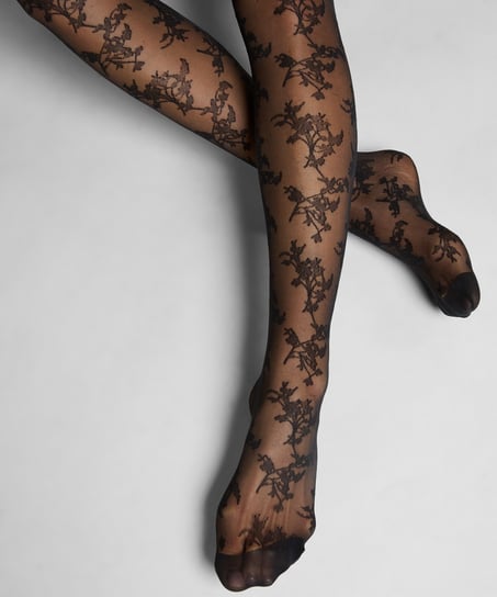 Pończochy Samonośne 15 Den Koronka, Czarny