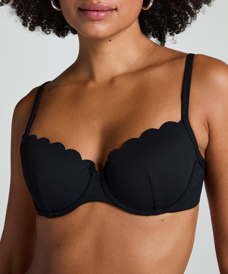 Usztywniany top bikini z fiszbinami Scallop, Czarny