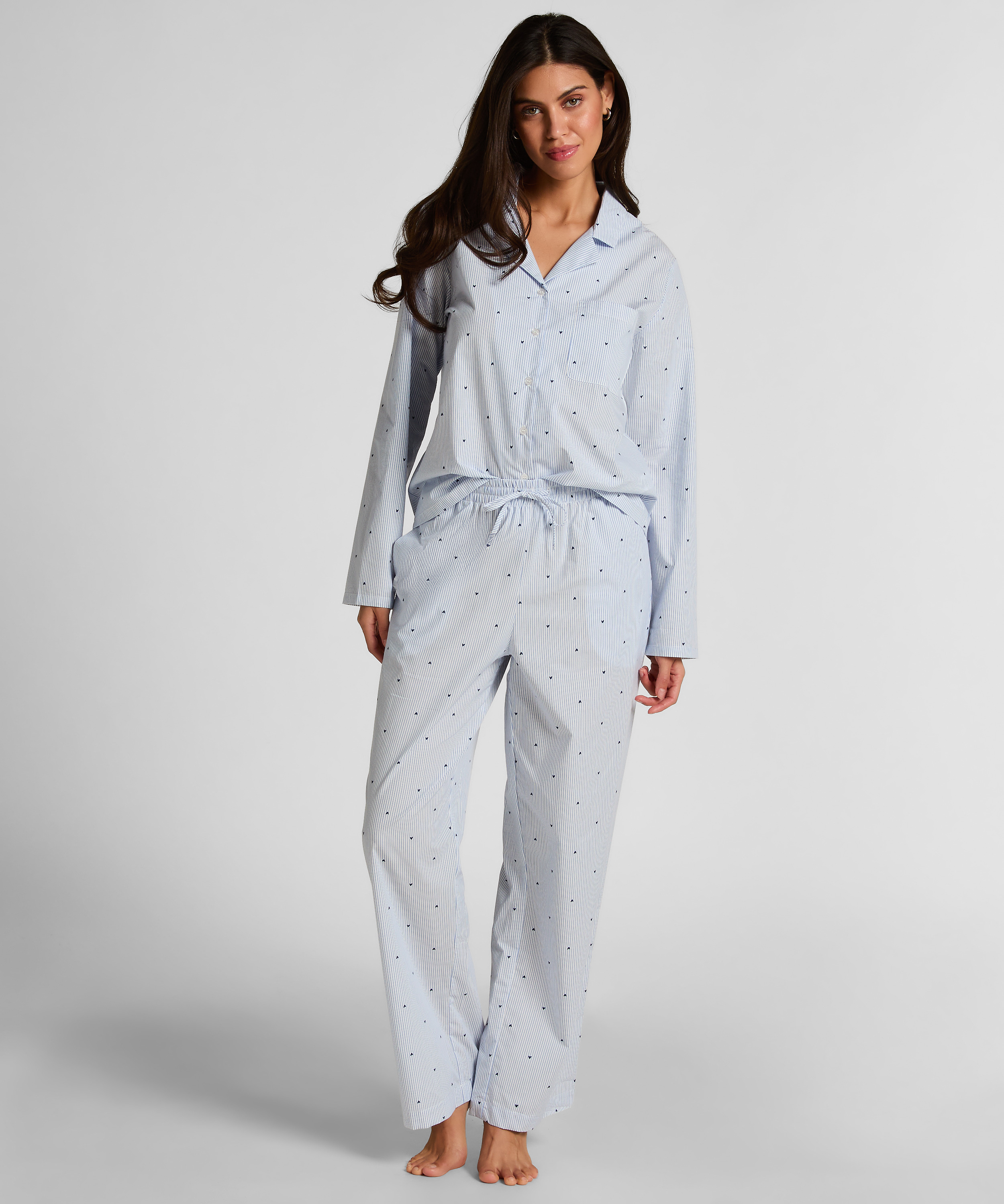 Spodnie bawełniane w paski i serca, Niebieski, main