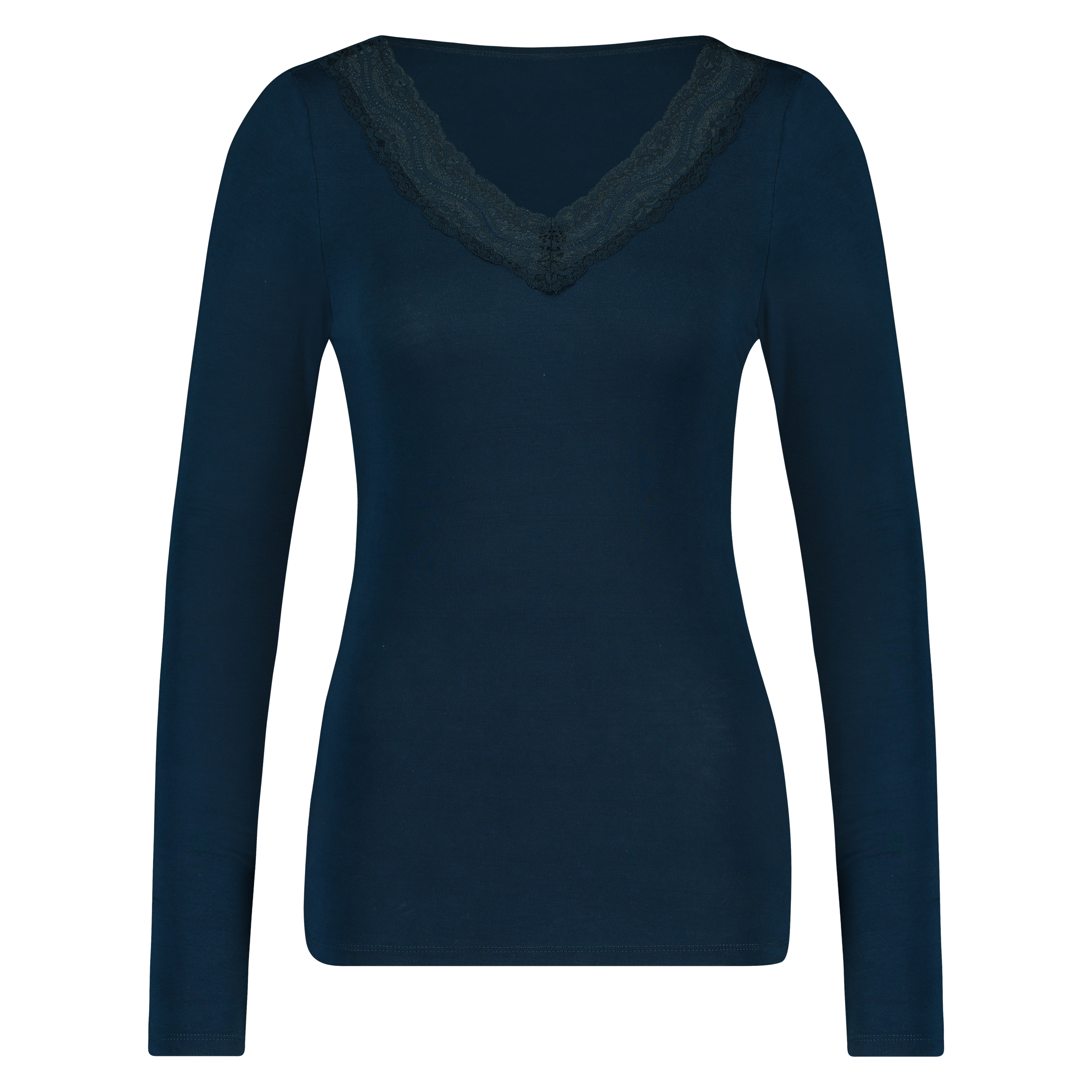 Top V-neck long sleeves, Niebieski, main