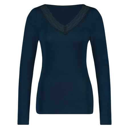 Top V-neck long sleeves, Niebieski