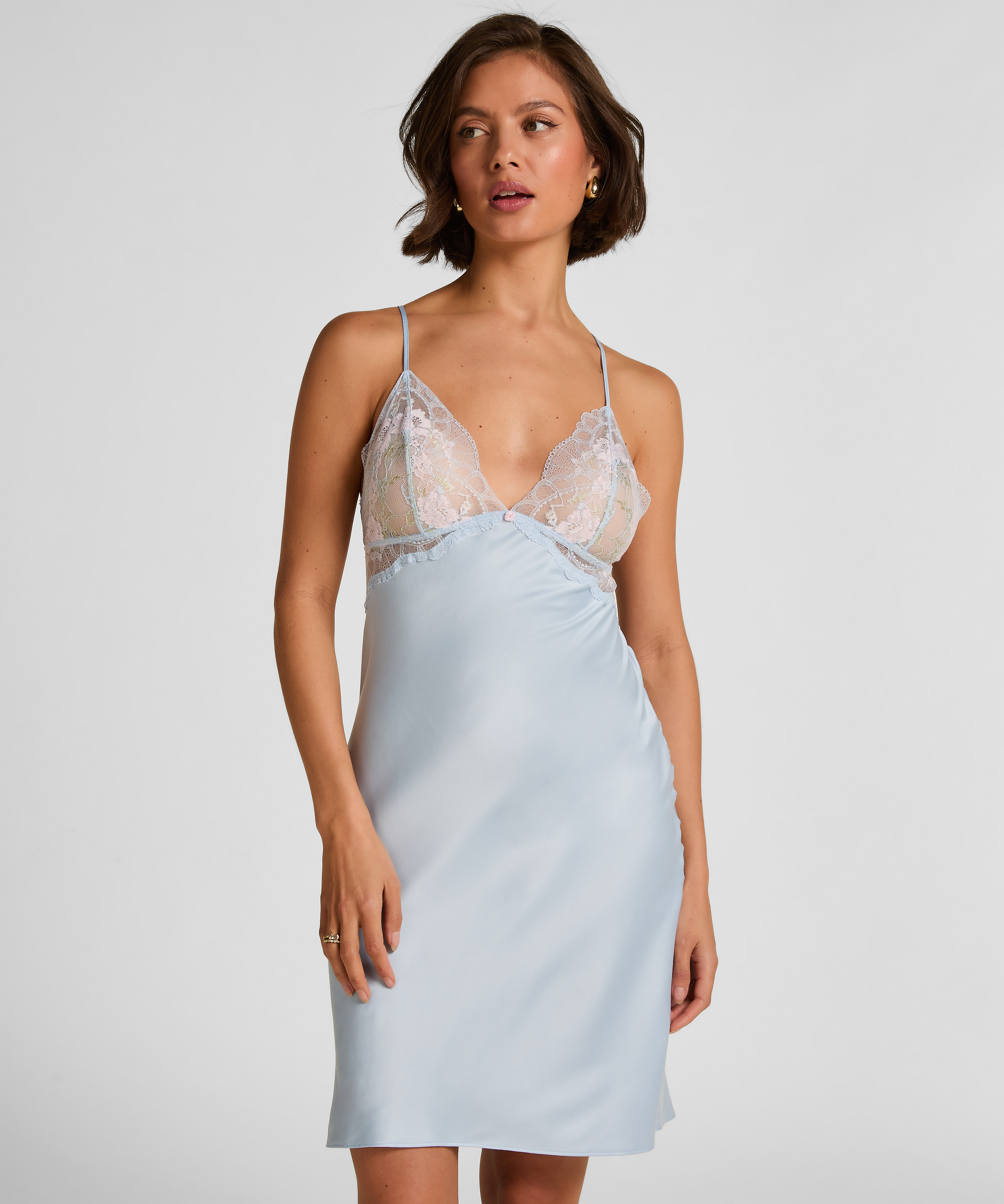 Satynowa Koszulka Nocna Miri, Niebieski, main