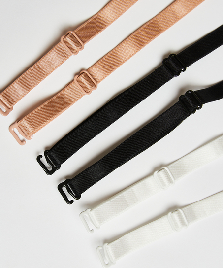 Zestaw 3 par ramiączek od biustonosza, Czarny