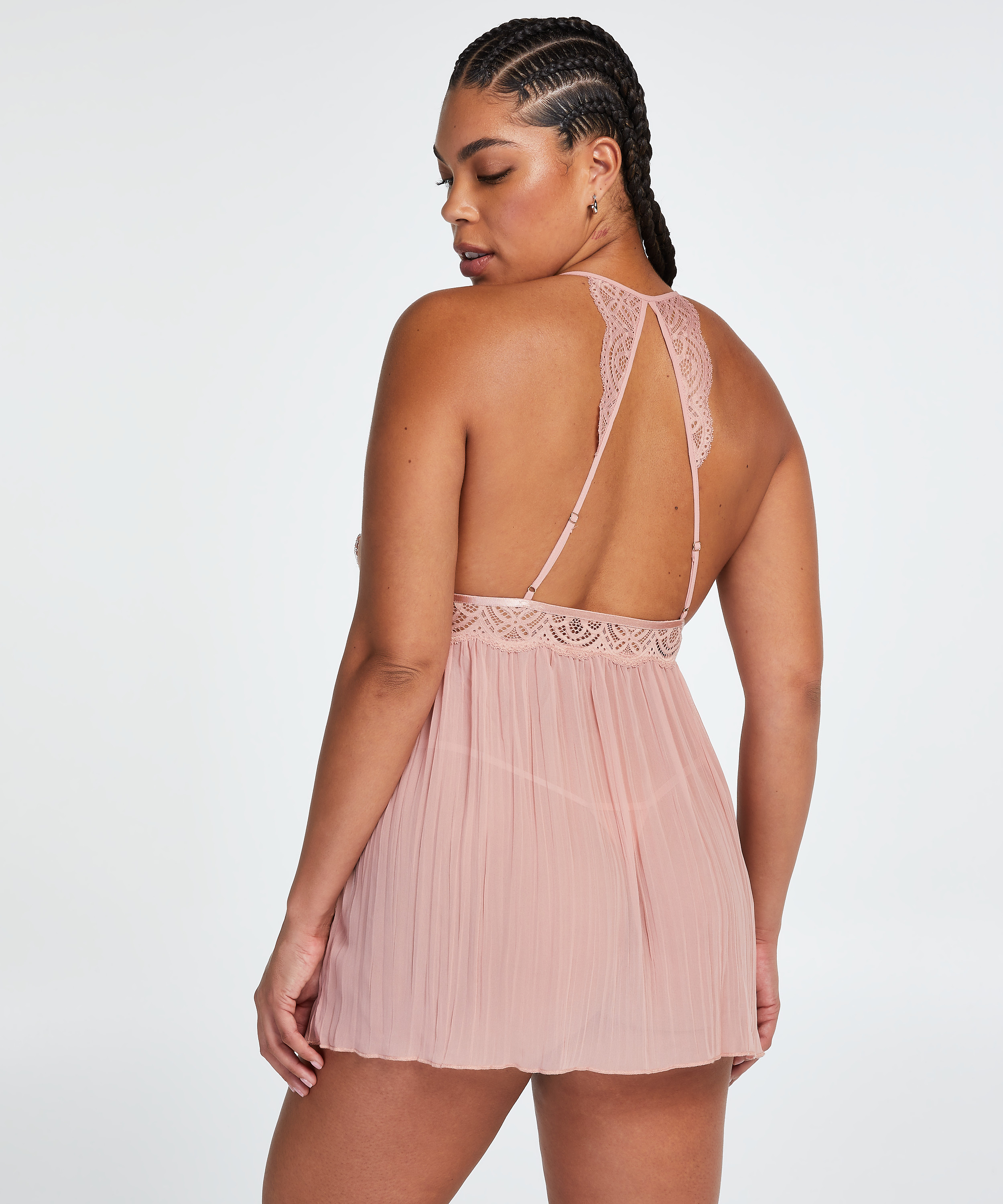 Szyfonowa sukienka babydoll, Beżowy, main