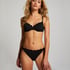 Nieusztywniany stanik bikini z fiszbinami, z falowanym brzegiem, Czarny