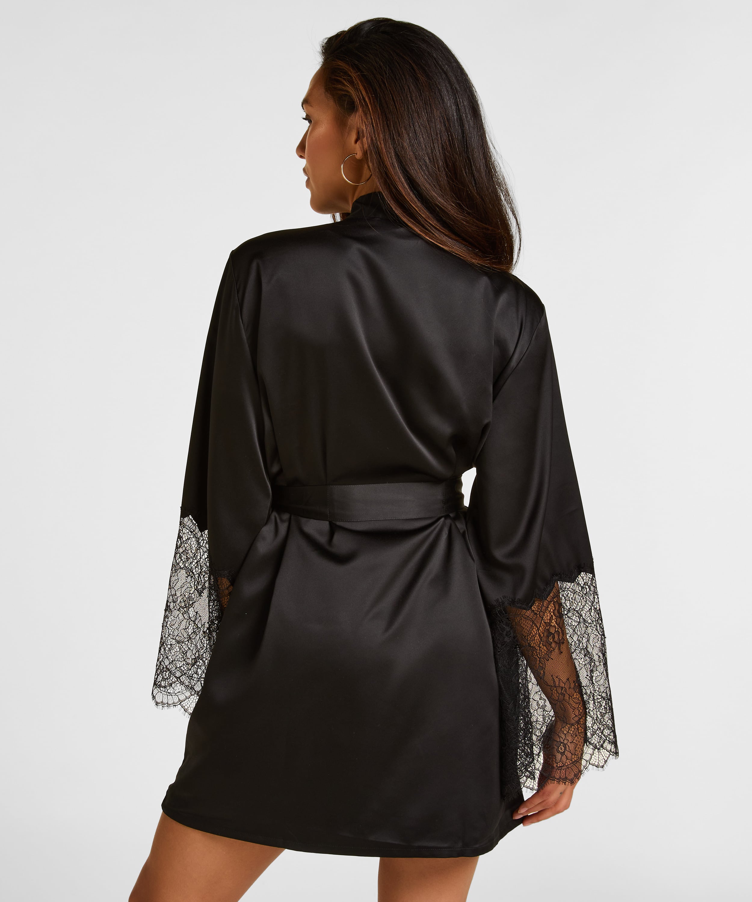 Kimono Satin Lace, Czarny, main