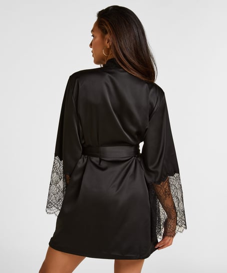 Kimono Satin Lace, Czarny