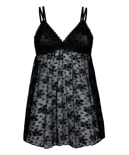 Babydoll Darcy z Kwiatowej Koronki, Czarny