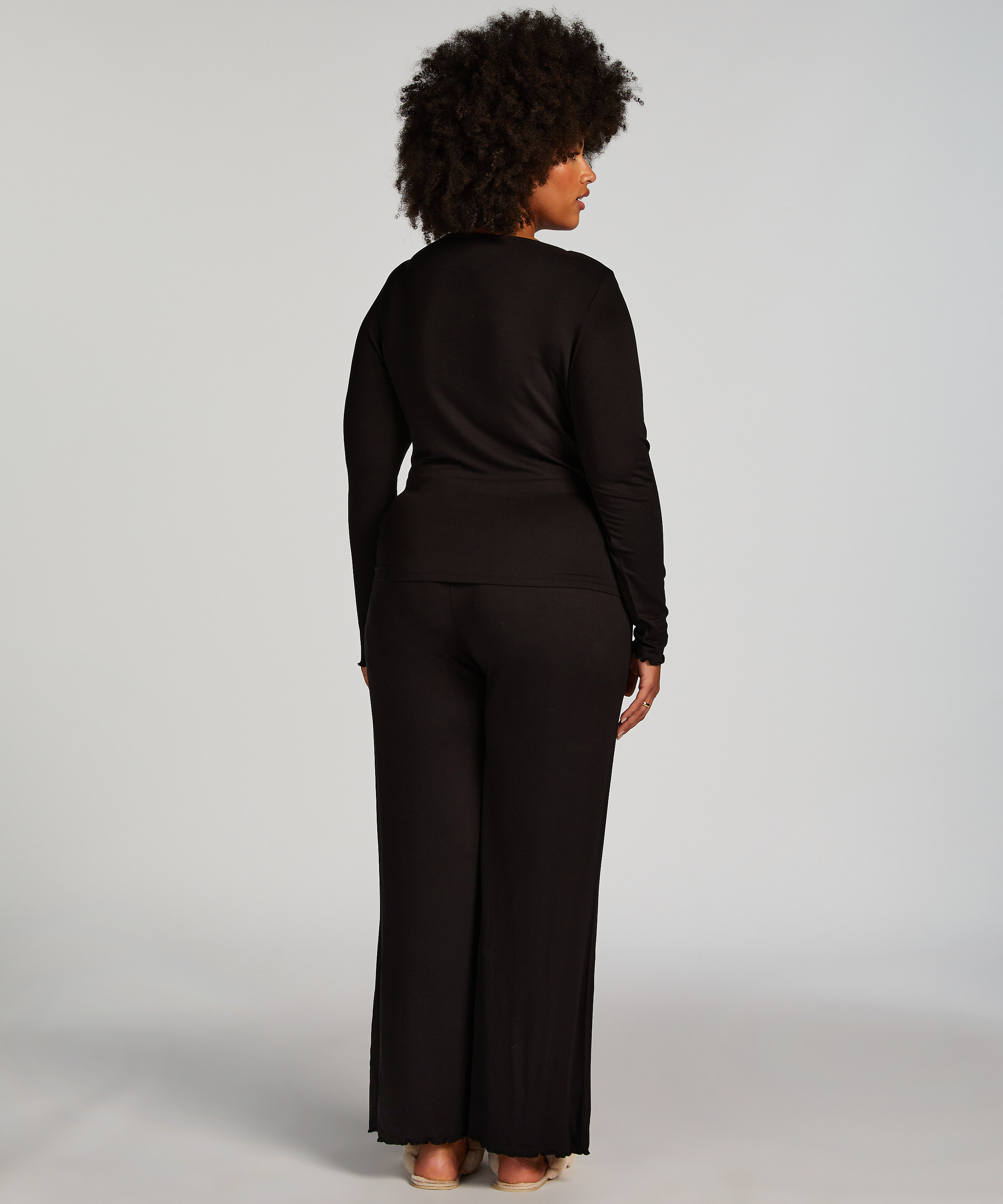 Koronkowa piżama z długim rękawem, Czarny, main