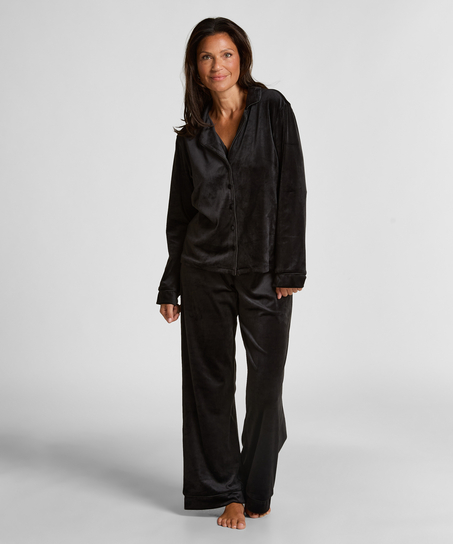 Bluza z długimi rękawami z weluru, Czarny