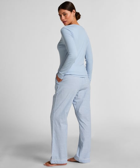 Bluza piżamowa Henley z długim rękawem, Niebieski