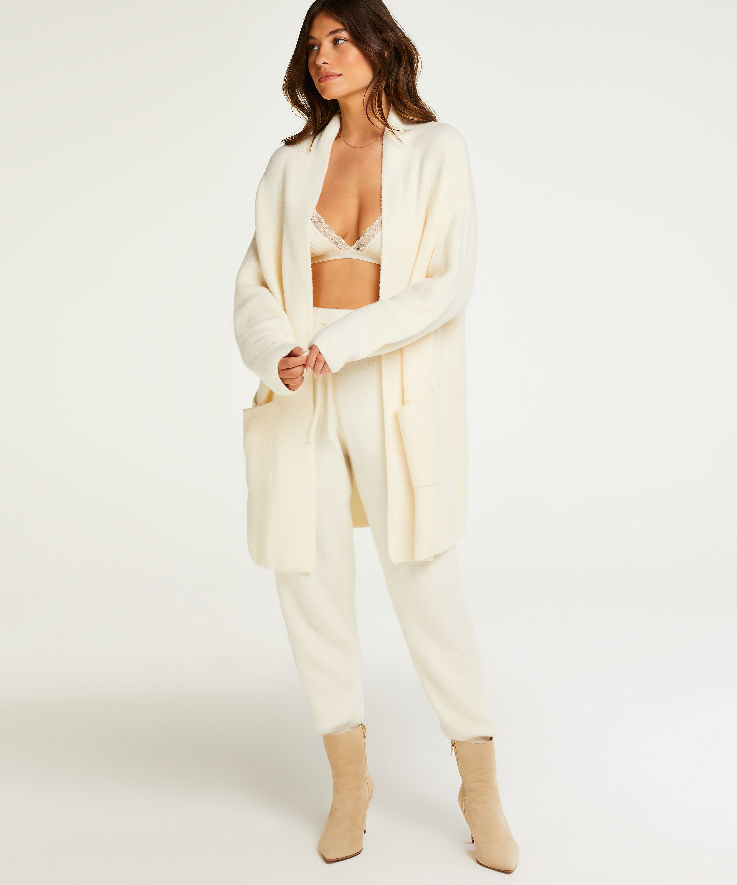 Długa kamizelka z puszystej dzianiny Premium, Biały, main