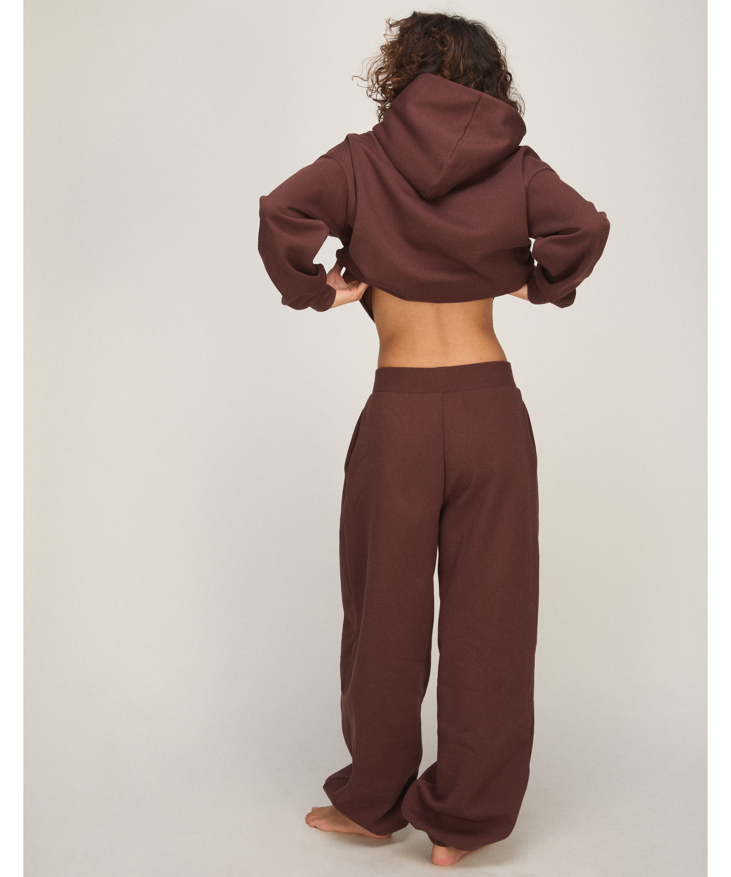 Bluza z Kapturem z Czesanej Dzianiny Dresowej, Brązowy, main