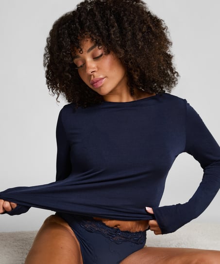 super miękka top z kaszmirem z dekoltem w ł&oacute;dkę, Niebieski