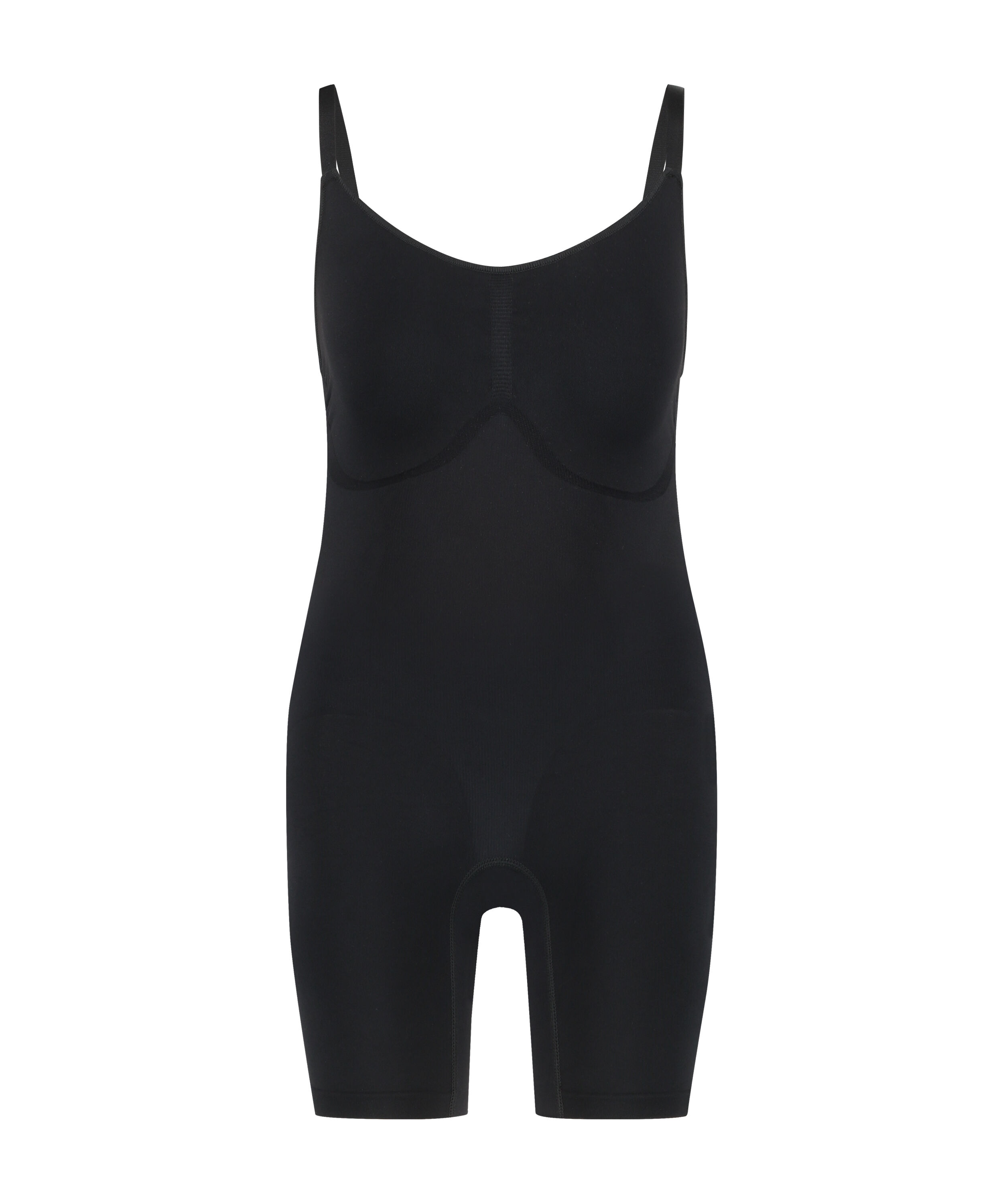 Bezszwowe body podkreślające figurę z wysoko wyciętymi nogawkami, Czarny
