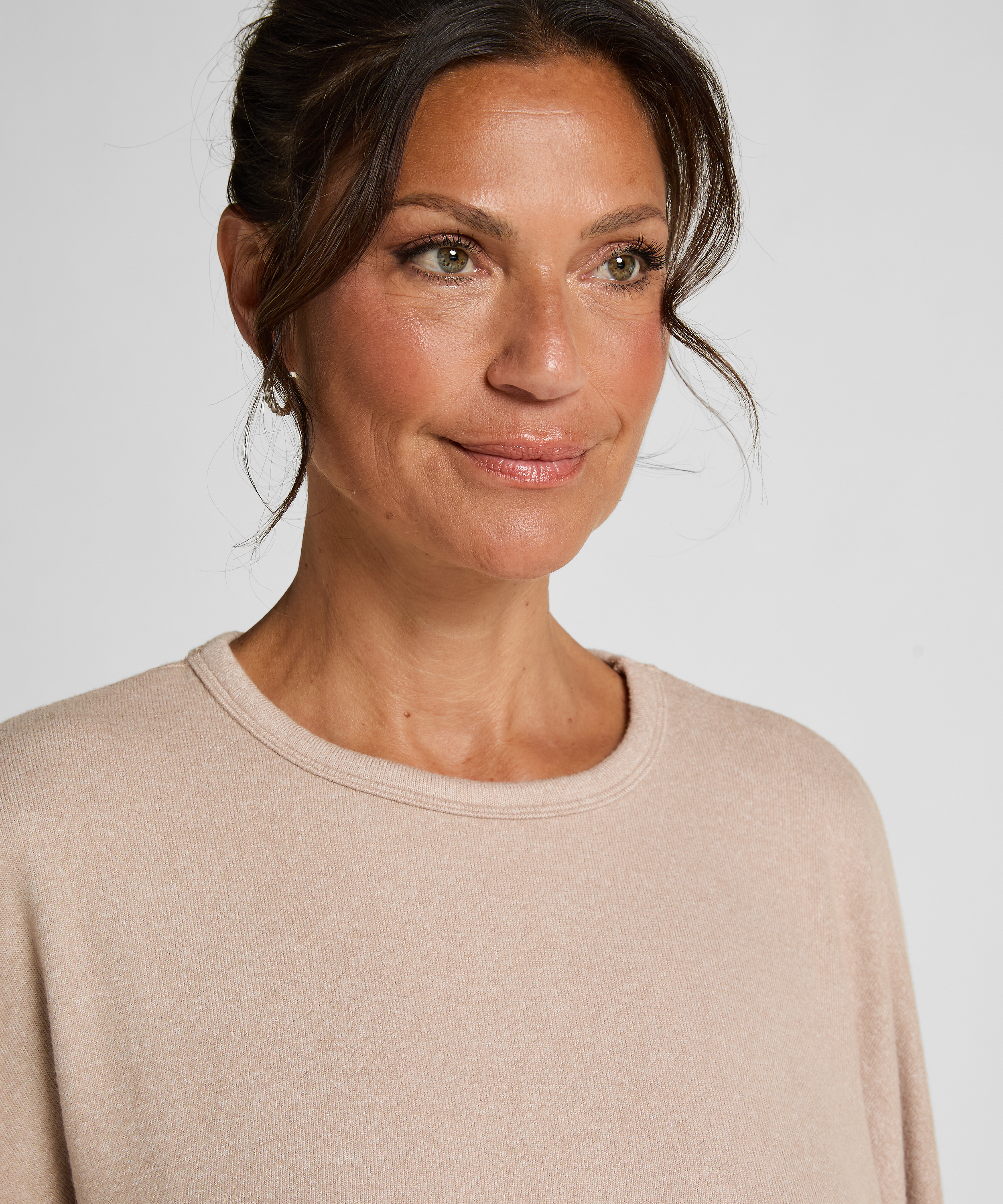 Piżamowy top z dżerseju z długimi rękawami, Beżowy, main