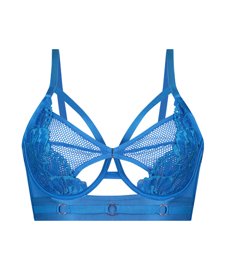 Nieusztywniany biustonosz z fiszbinami longline Pleasure, Niebieski