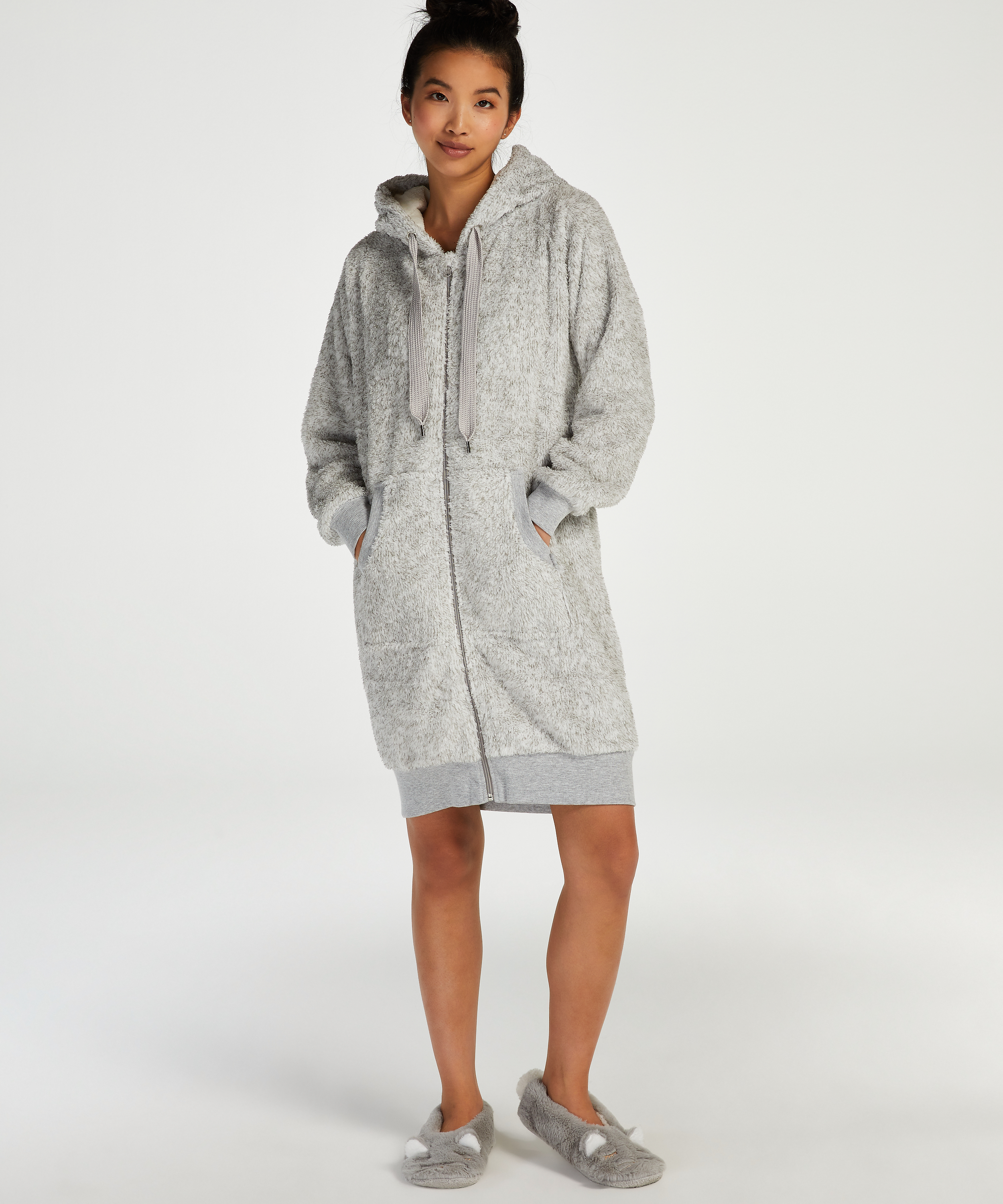 Fleece Bathrobe, Szary, main