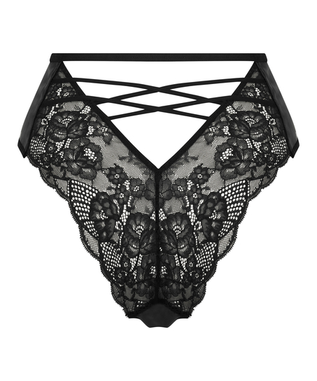 Wysoko wycięte brazyliany z odkrytym kroczem Melissa, Czarny