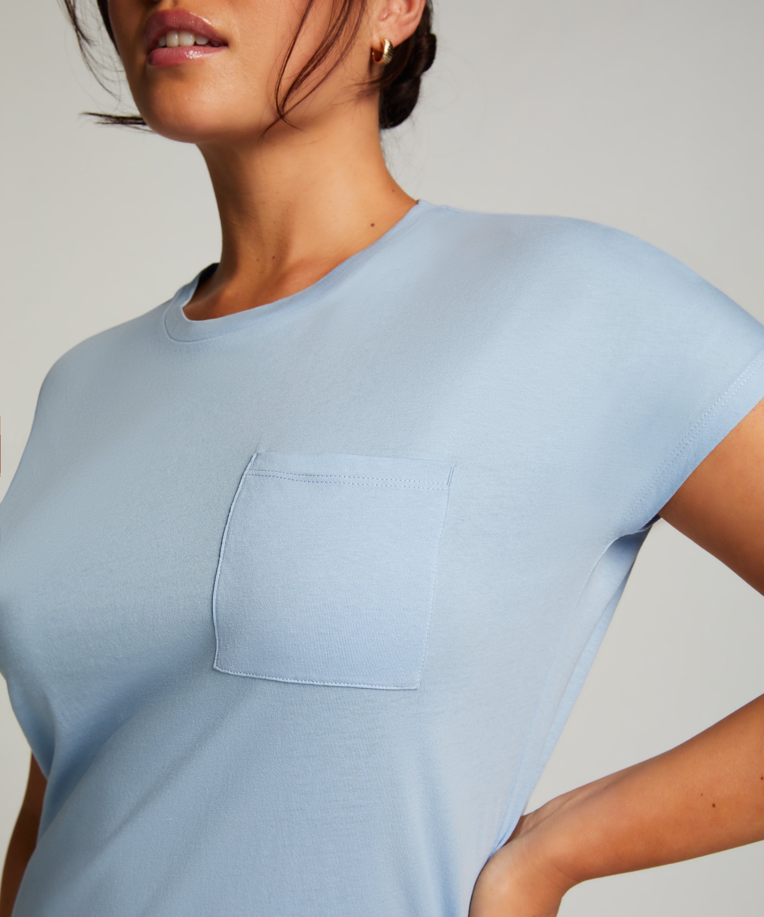 Koszula nocna z okrągłym dekoltem, Niebieski, main