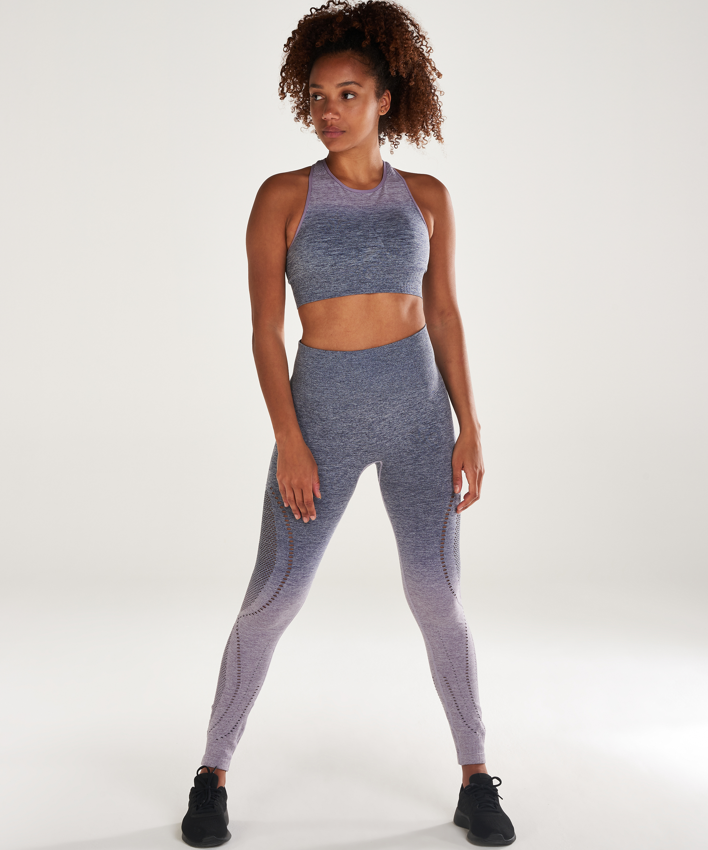 HKMX High waisted sports leggings round-knit ombre, Niebieski, main