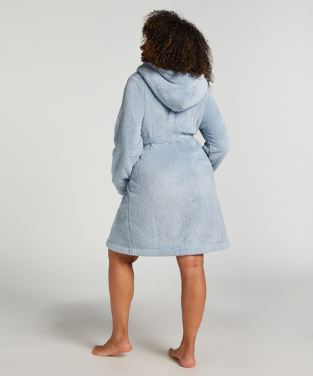 Fleece Bathrobe Short, Niebieski