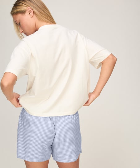Komplet Piżamowy z Szortami i T-shirtem, Biały