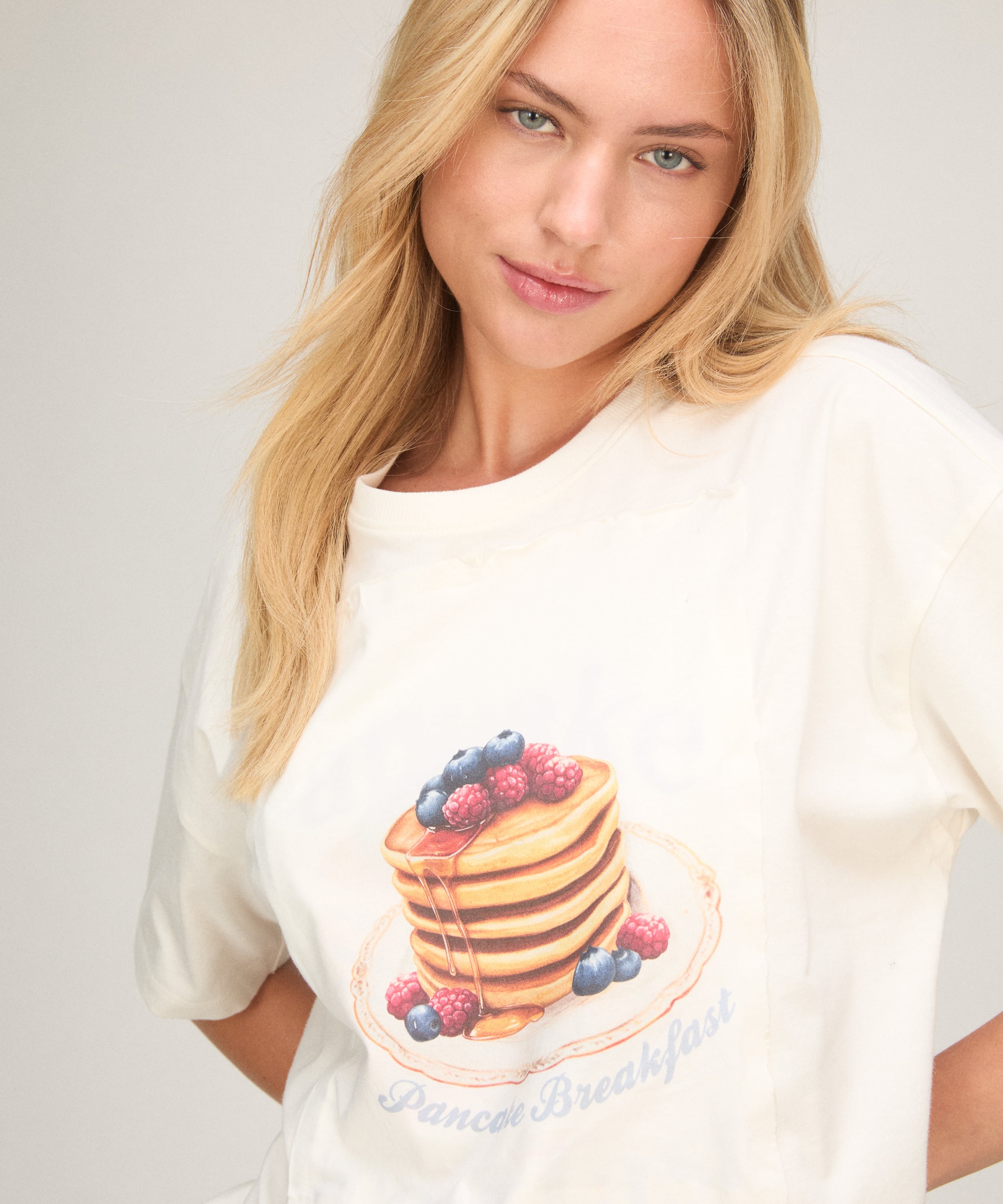 Komplet Piżamowy z Szortami i T-shirtem, Biały, main