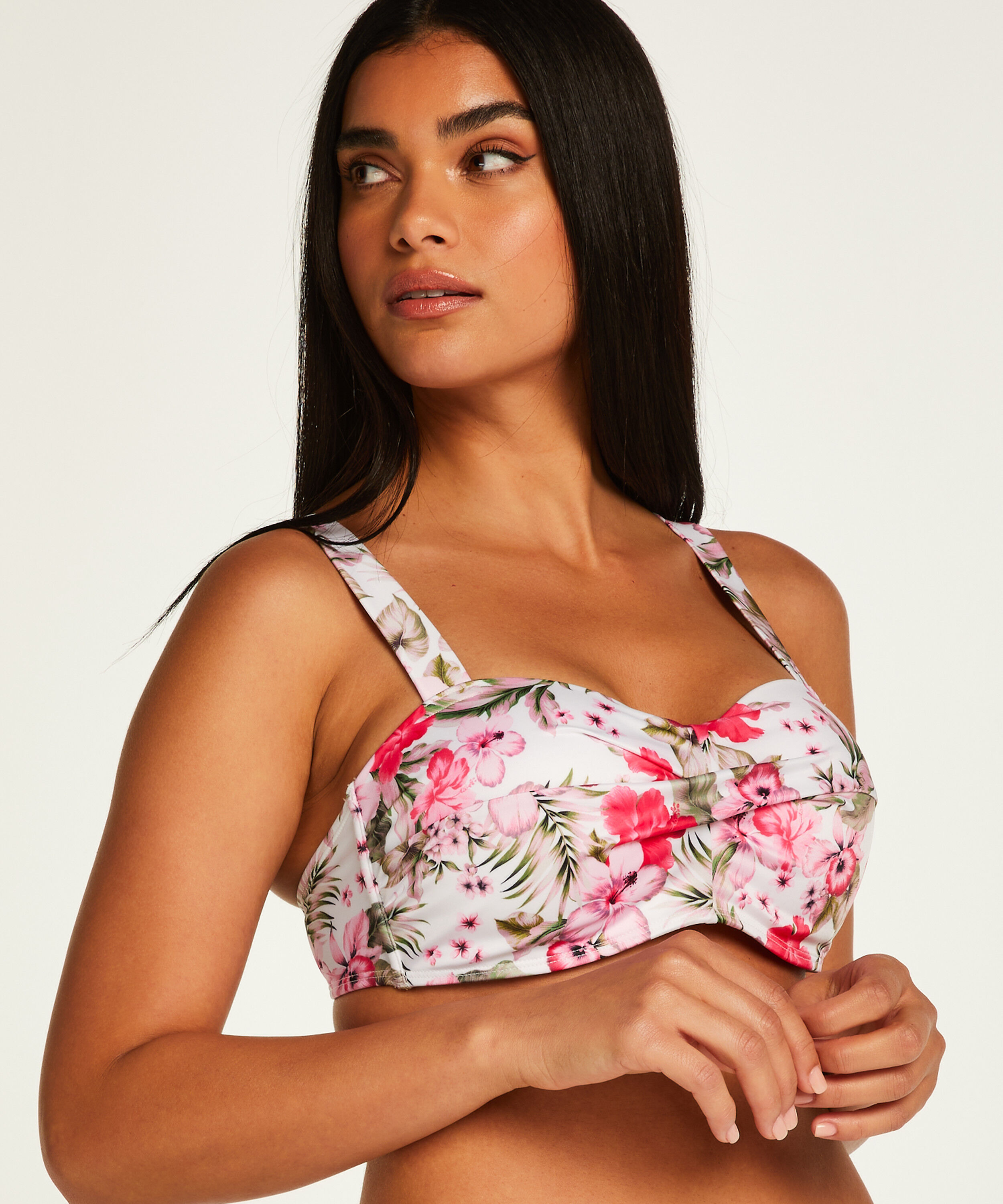 Usztywniona g&oacute;ra od bikini typu bandeau Tropical, Biały