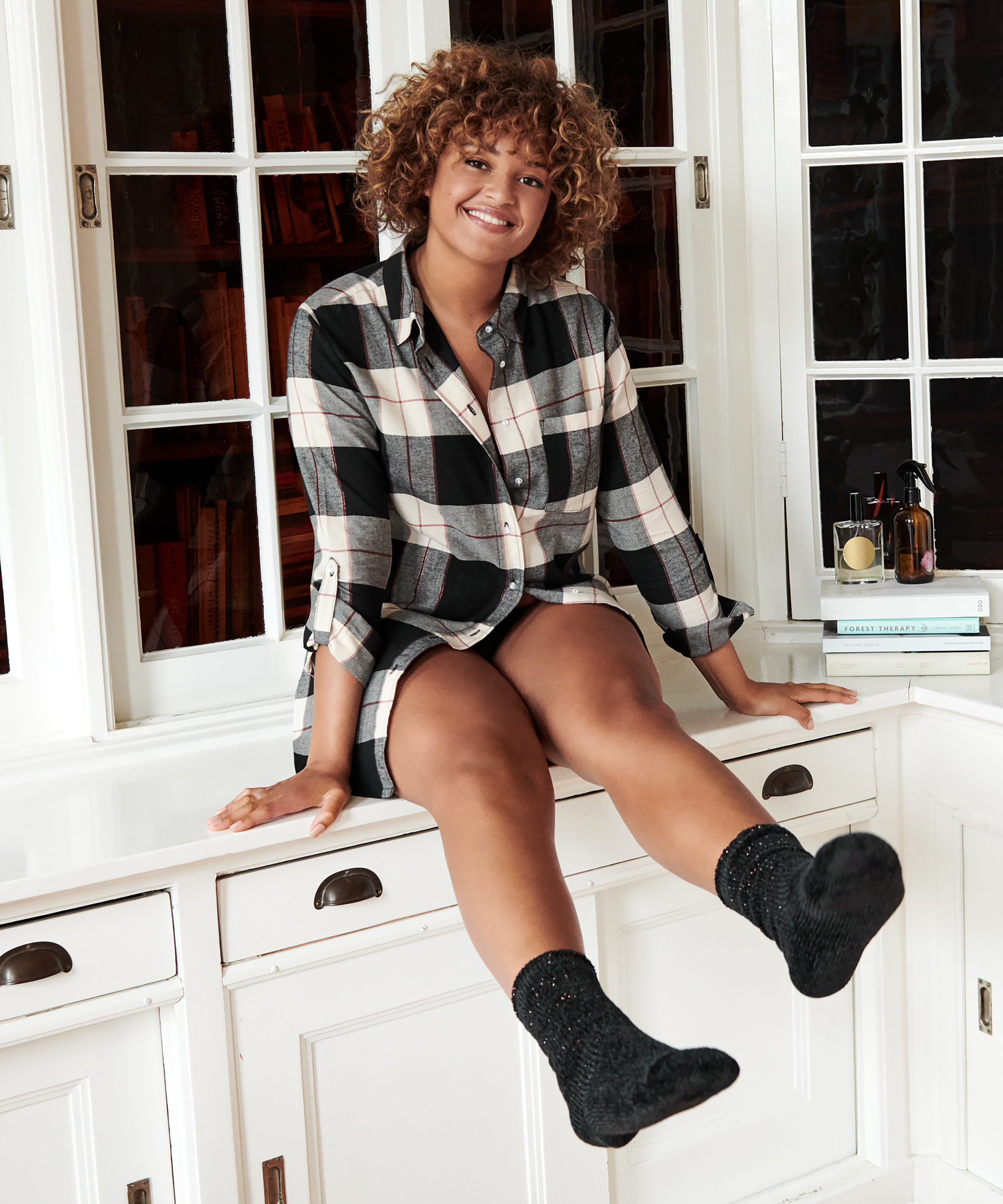 Longsleeved Nightshirt, Czarny, main