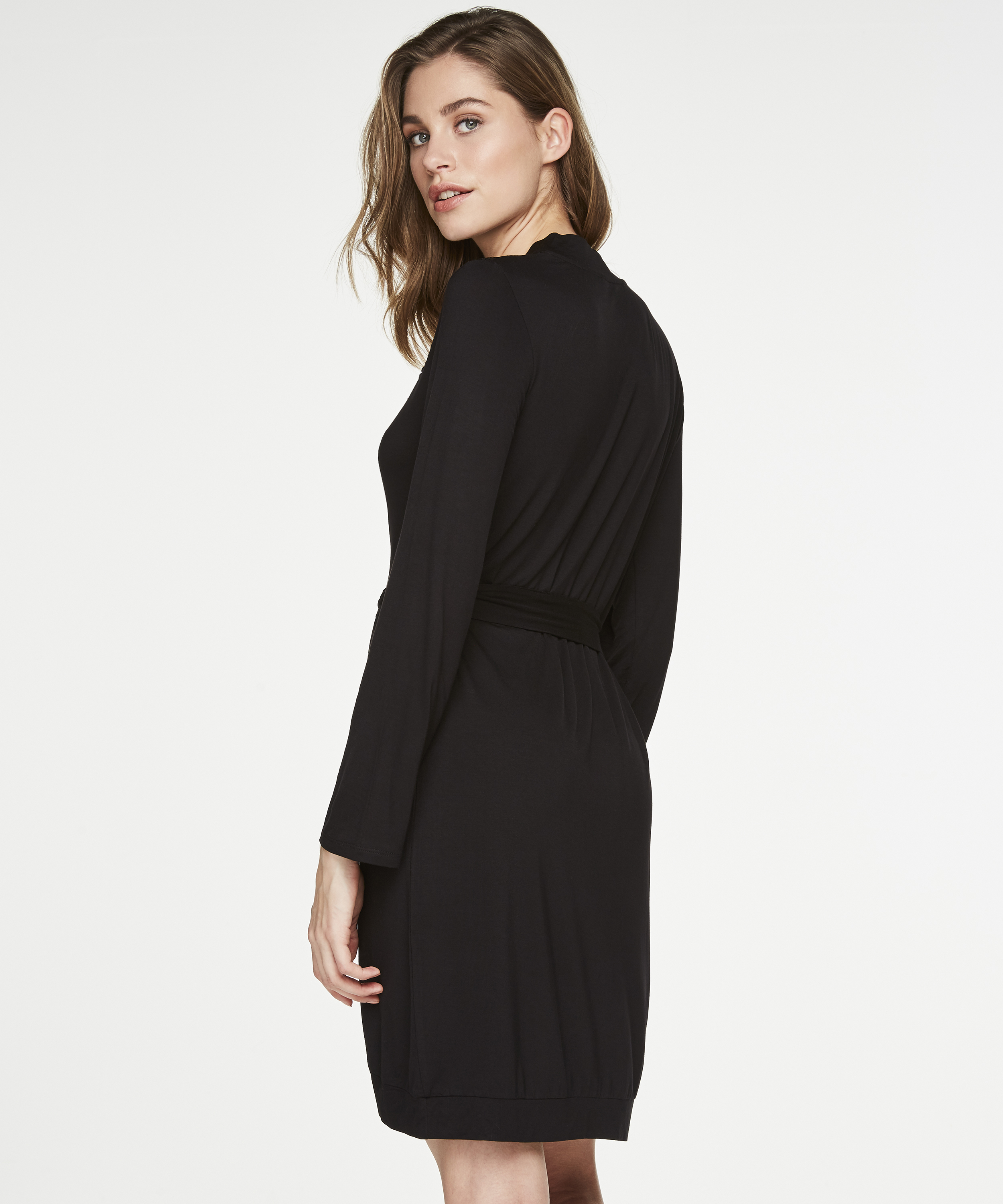 Modal Lace Bathrobe, Czarny, main