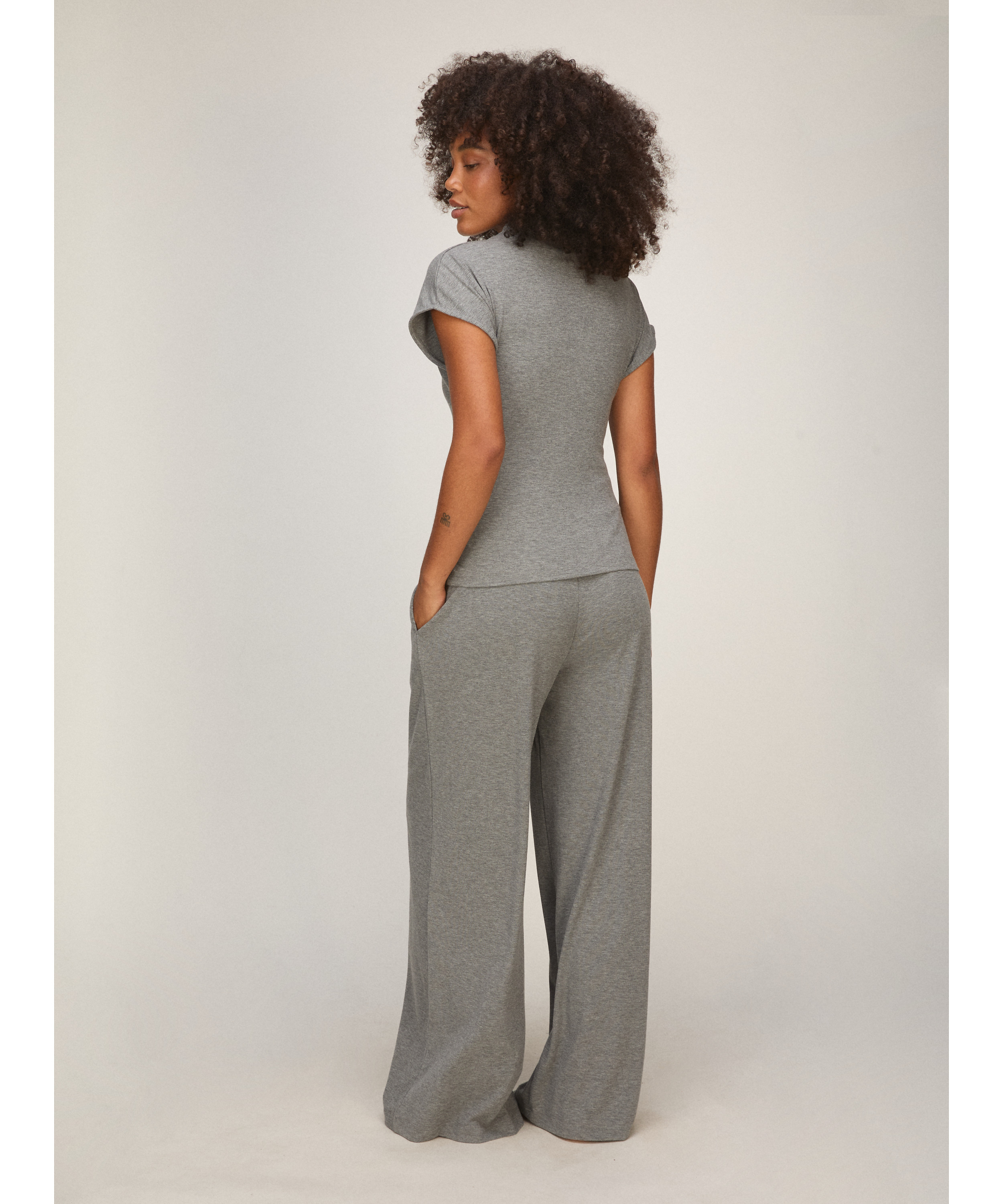 Koszulka piżamowa z kr&oacute;tkim rękawem, Szary, main