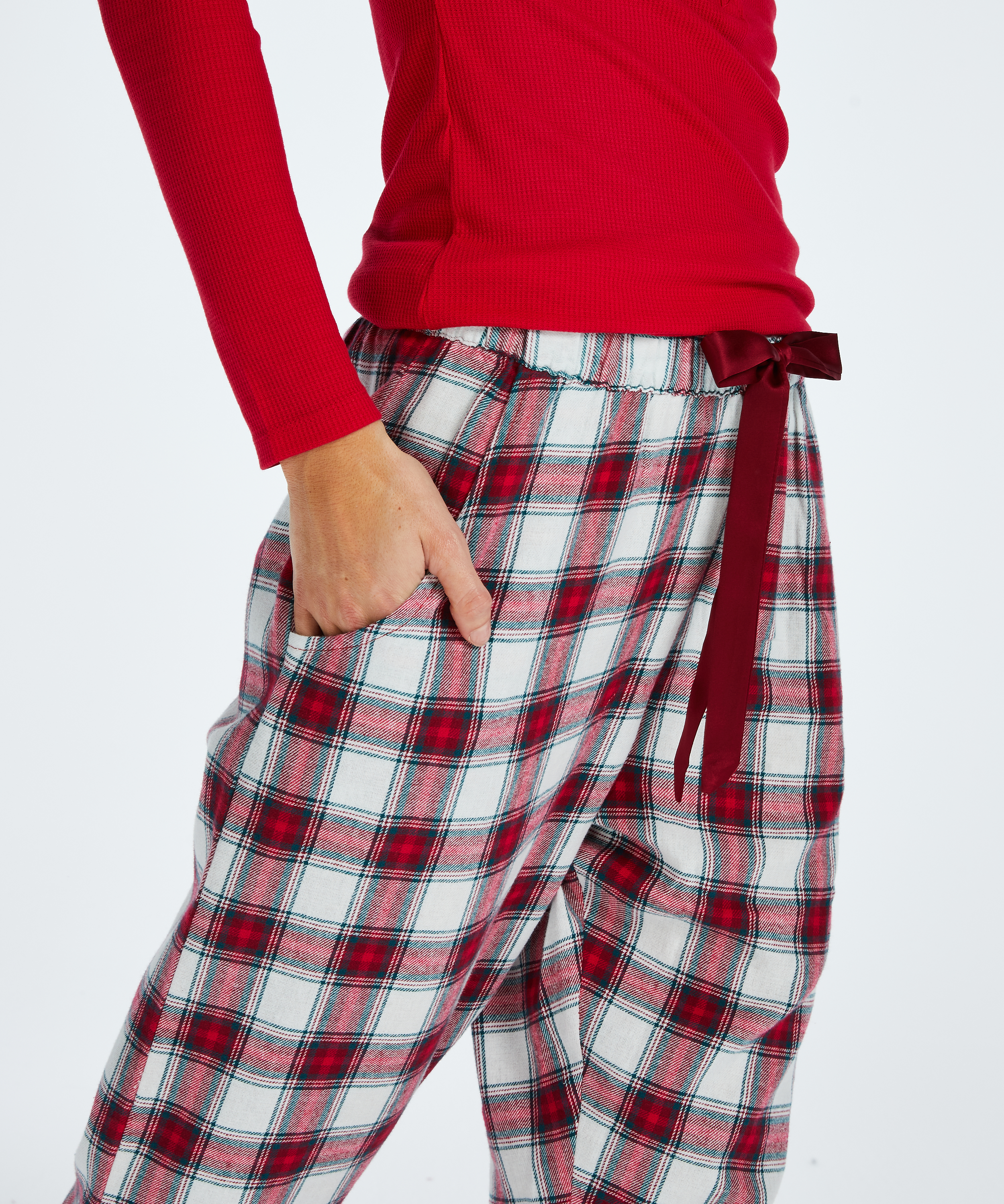 Twill Check Pyjama Pants, Czerwony, main
