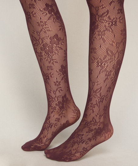 Rajstopy Allover Lace Fishnet, Fioletowy