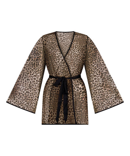 Kimono z siateczki w panterkę, Czarny