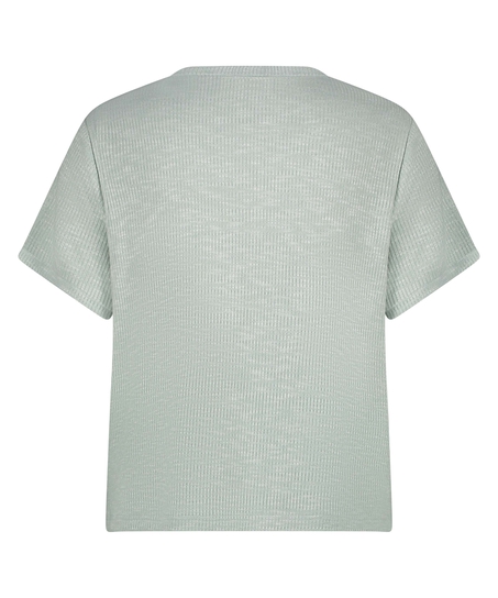 Top z kr&oacute;tkimi rękawami z tkaniny w prążki, Zielony