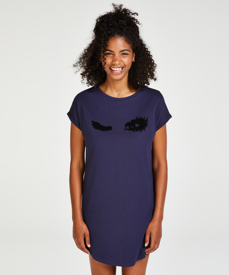 Koszula nocna z okrągłym dekoltem, Niebieski