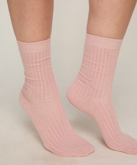 Cashmere Blend Ribbed Socks, R&oacute;żowy