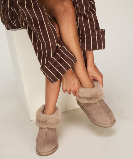 Kapcie Boot Faux Suede, Szary