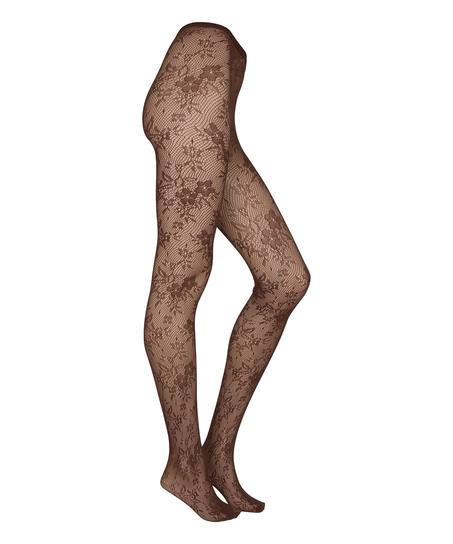 Rajstopy Allover Lace Fishnet, Brązowy