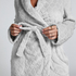 Long Fleece Bathrobe, Szary