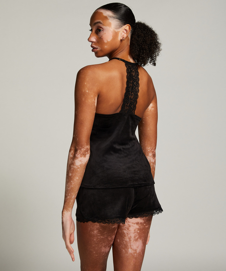 Top z aksamitnej koronki, Czarny