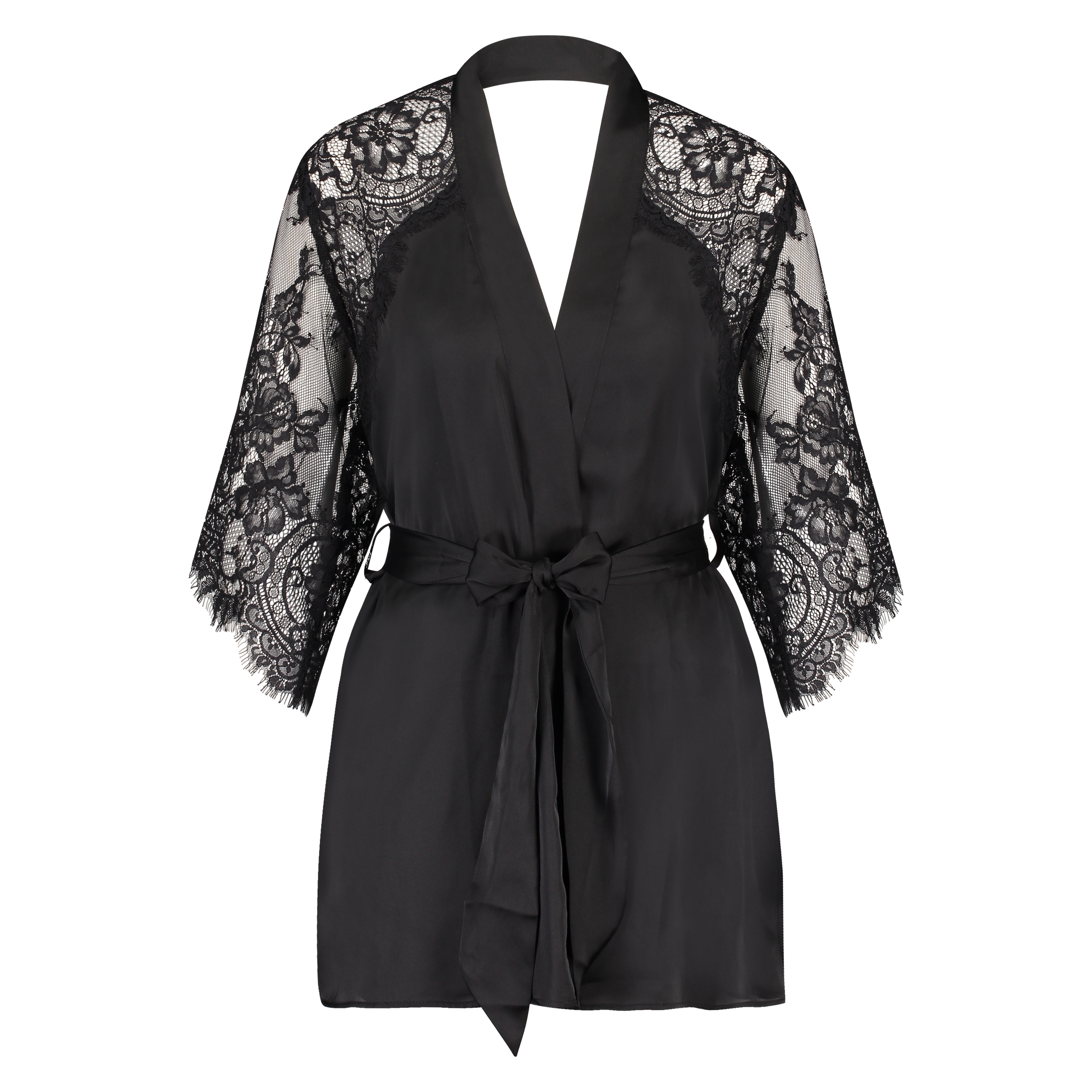 Satin Lace Flared Kimono, Czarny, main