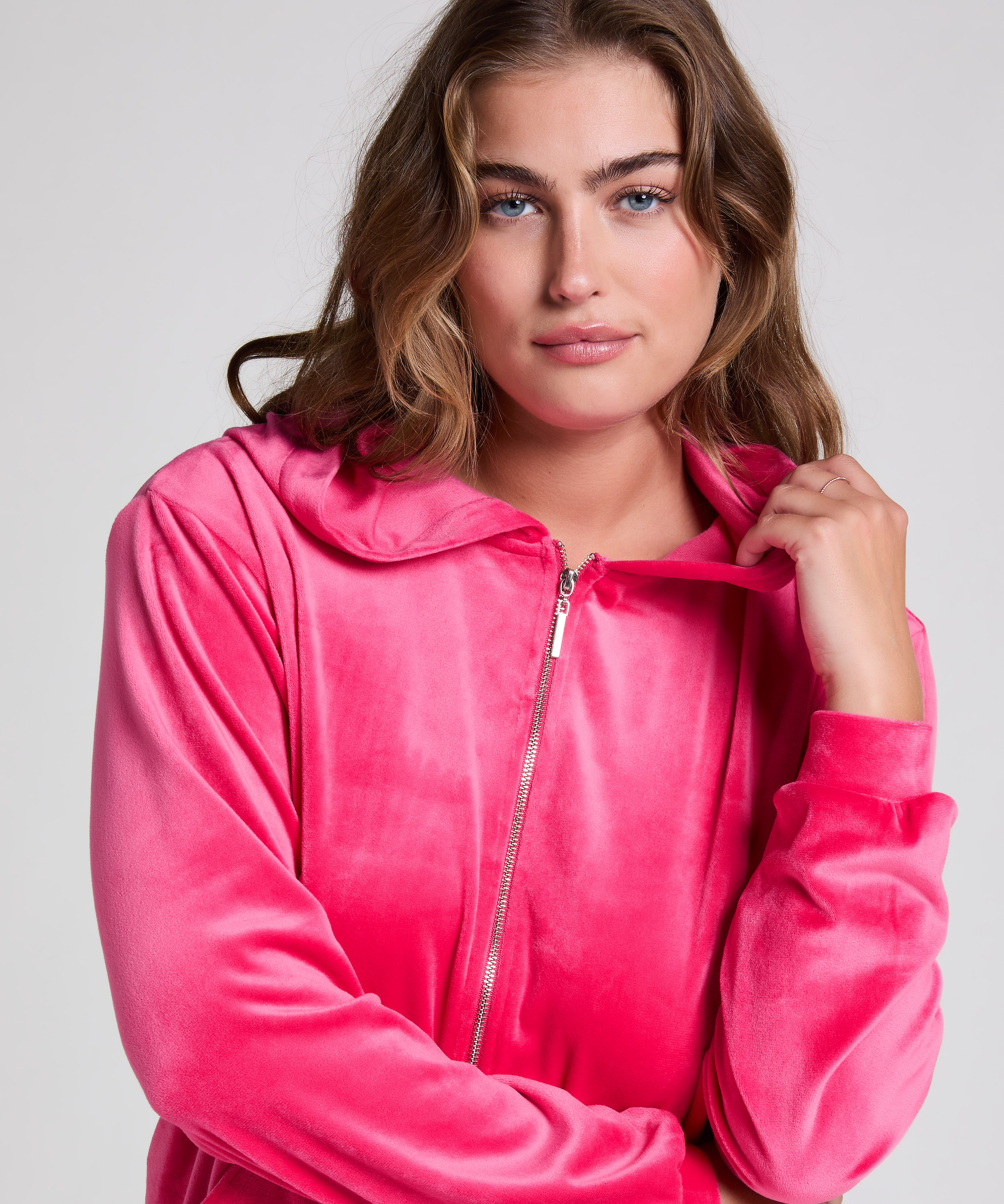 Welurowa bluza z kapturem, R&oacute;żowy, main