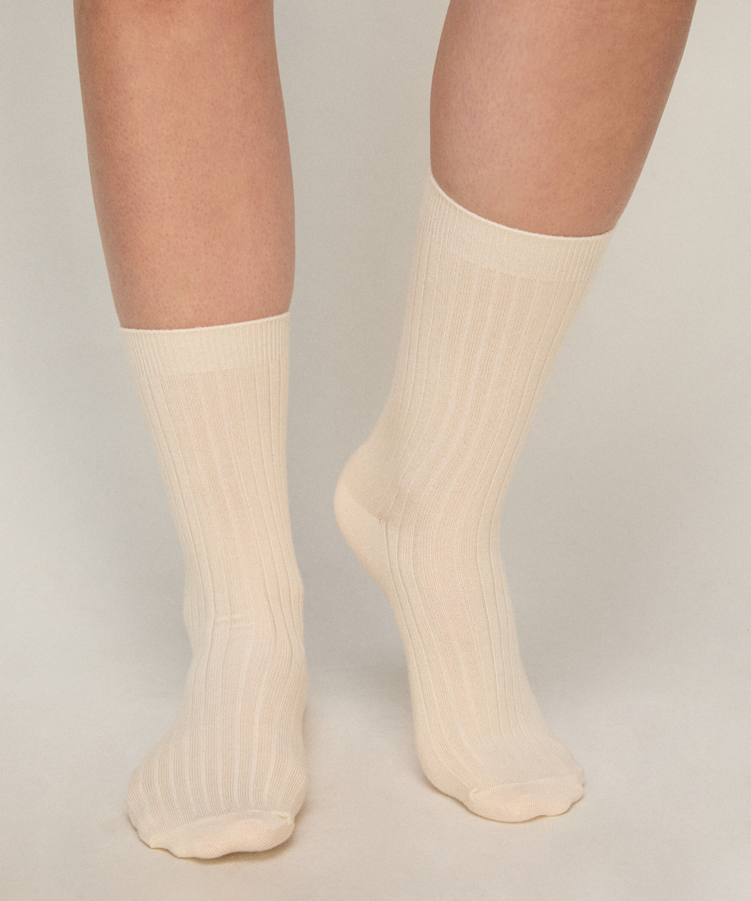 Cashmere Blend Ribbed Socks, Biały