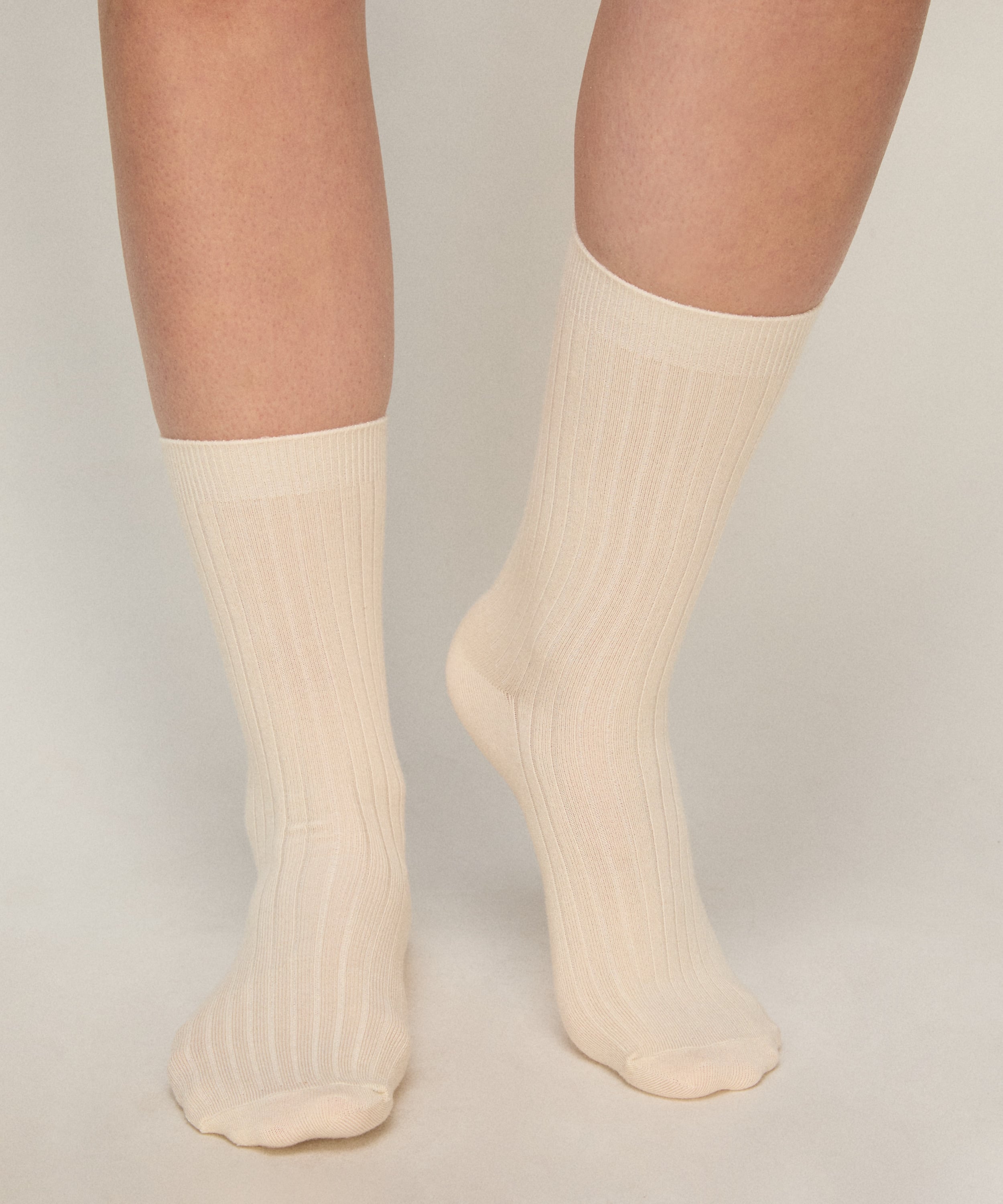 Cashmere Blend Ribbed Socks, Biały, main