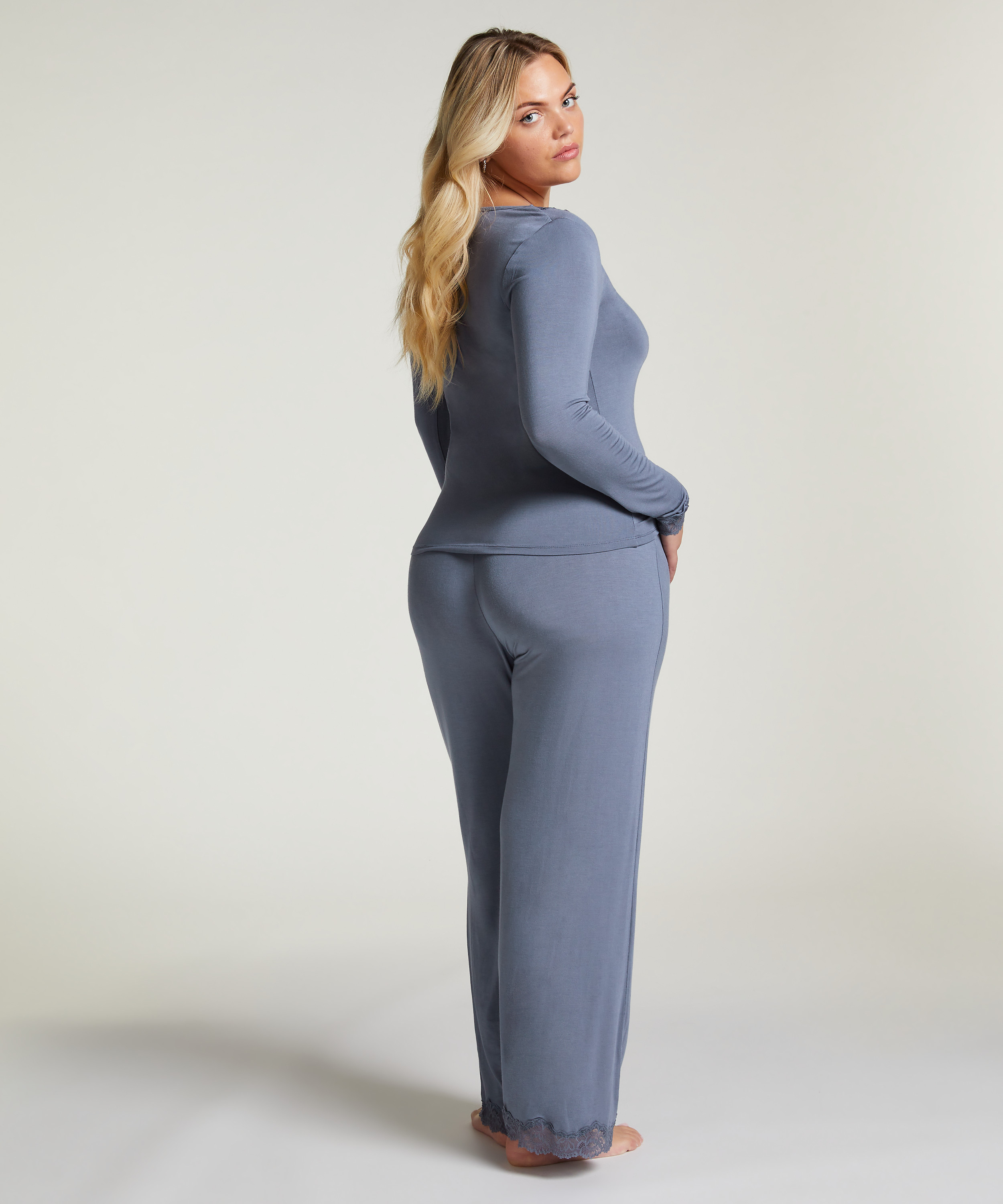 Koronkowa piżama z długim rękawem, Szary, main