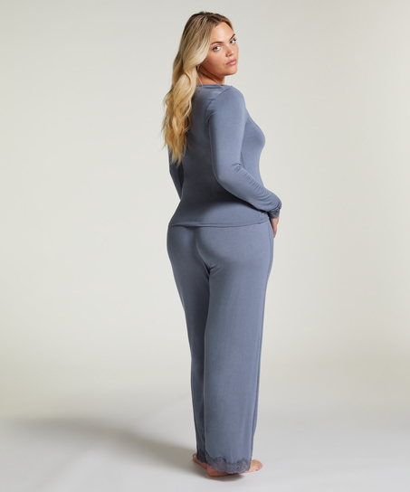 Koronkowa piżama z długim rękawem, Szary