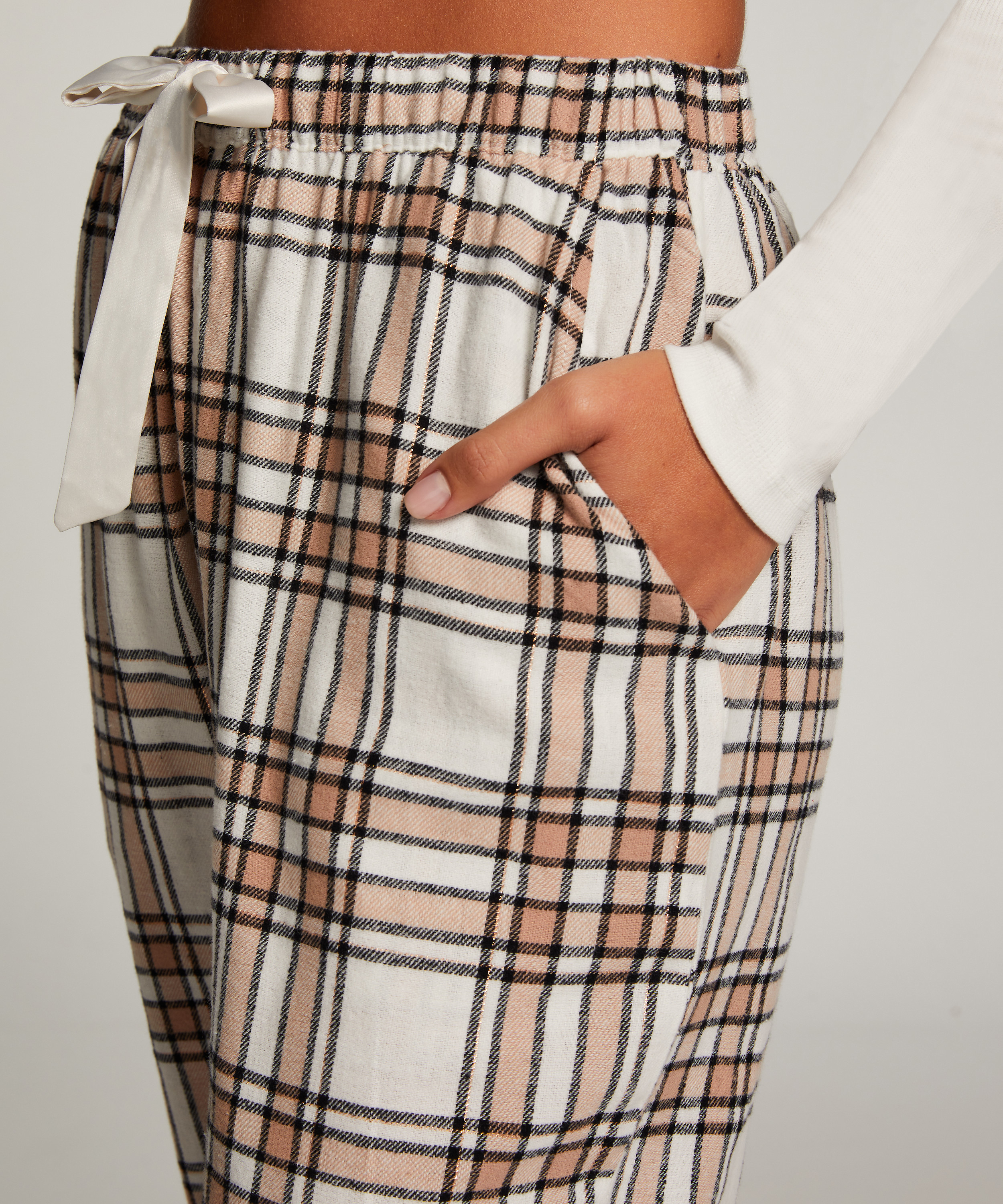 Flanelowe spodnie od piżamy, Beżowy, main